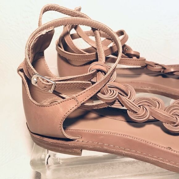 SIGERSON MORRISON tan ankle strap flat sandal 8 - Picture 3 of 7